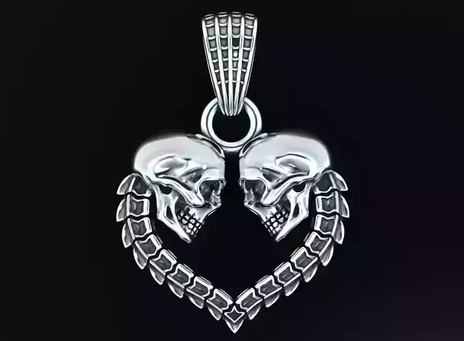 Stylish heart pendant with skulls 503