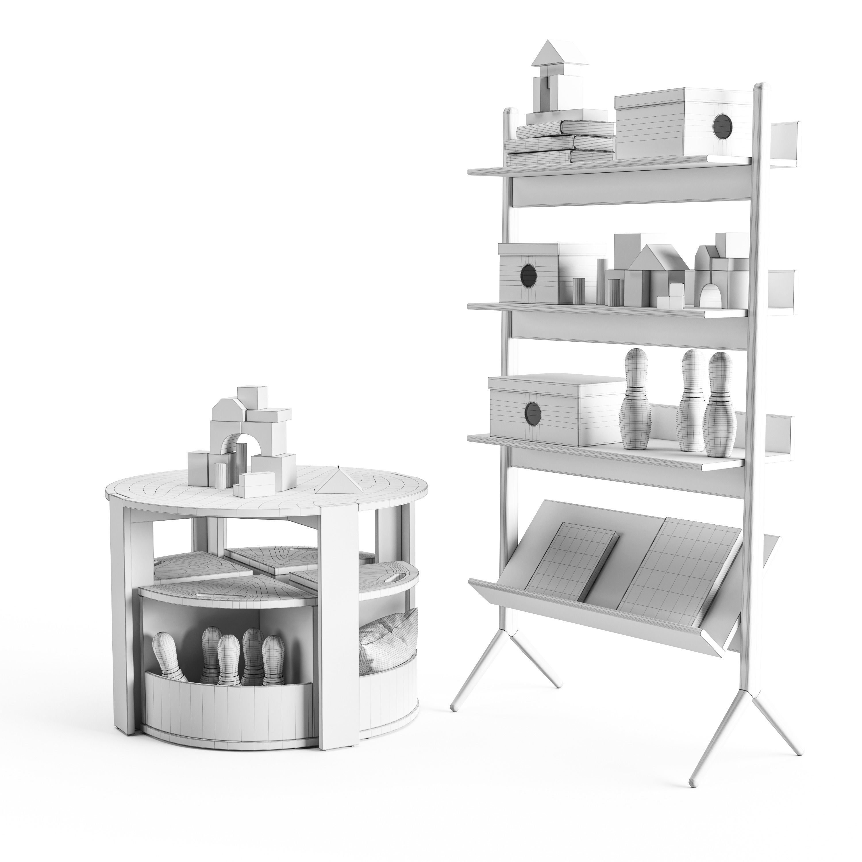 Set of childrens furniture decor and toys from crate and kids 3D model_2