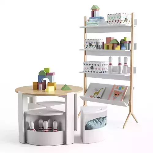 Set of childrens furniture decor and toys from crate and kids 3D model Set of childrens furniture decor and toys from crate and kids 3D model
