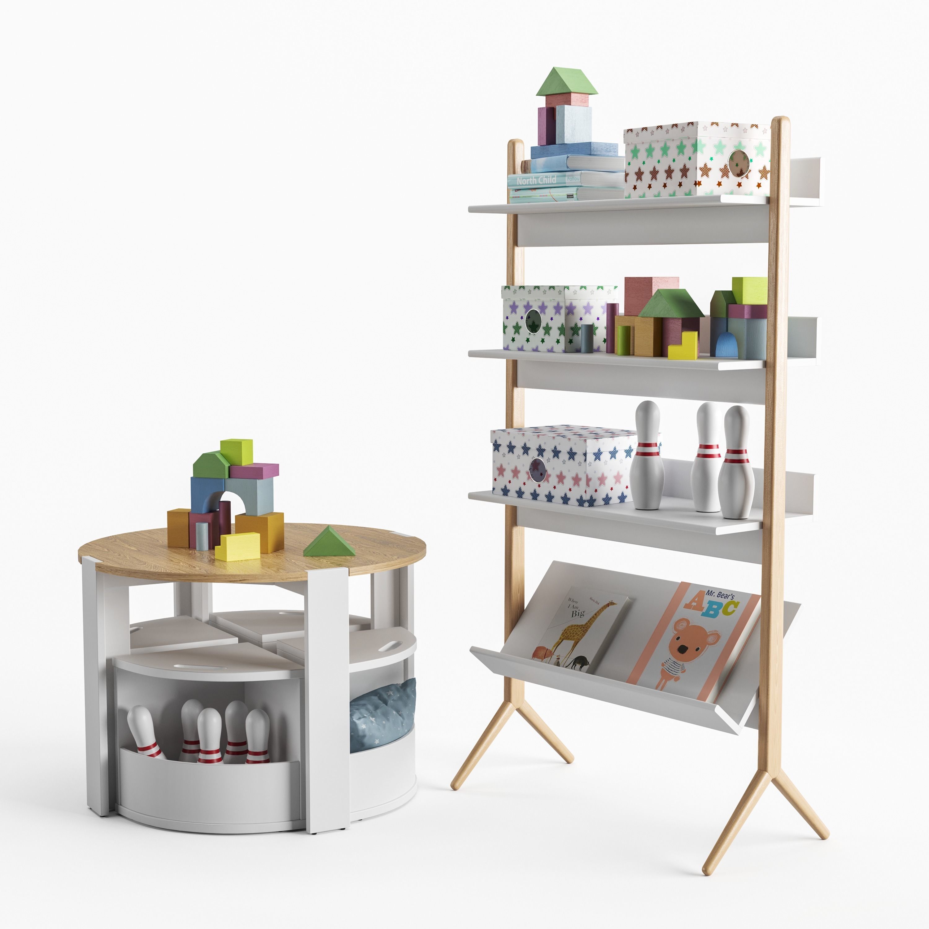 Set of childrens furniture decor and toys from crate and kids 3D model_1