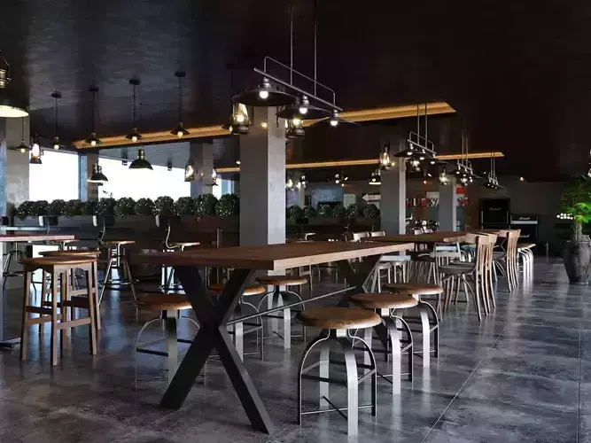 RusticPub Cafe Scene for 3ds Max Corona Render 3D model 3D model