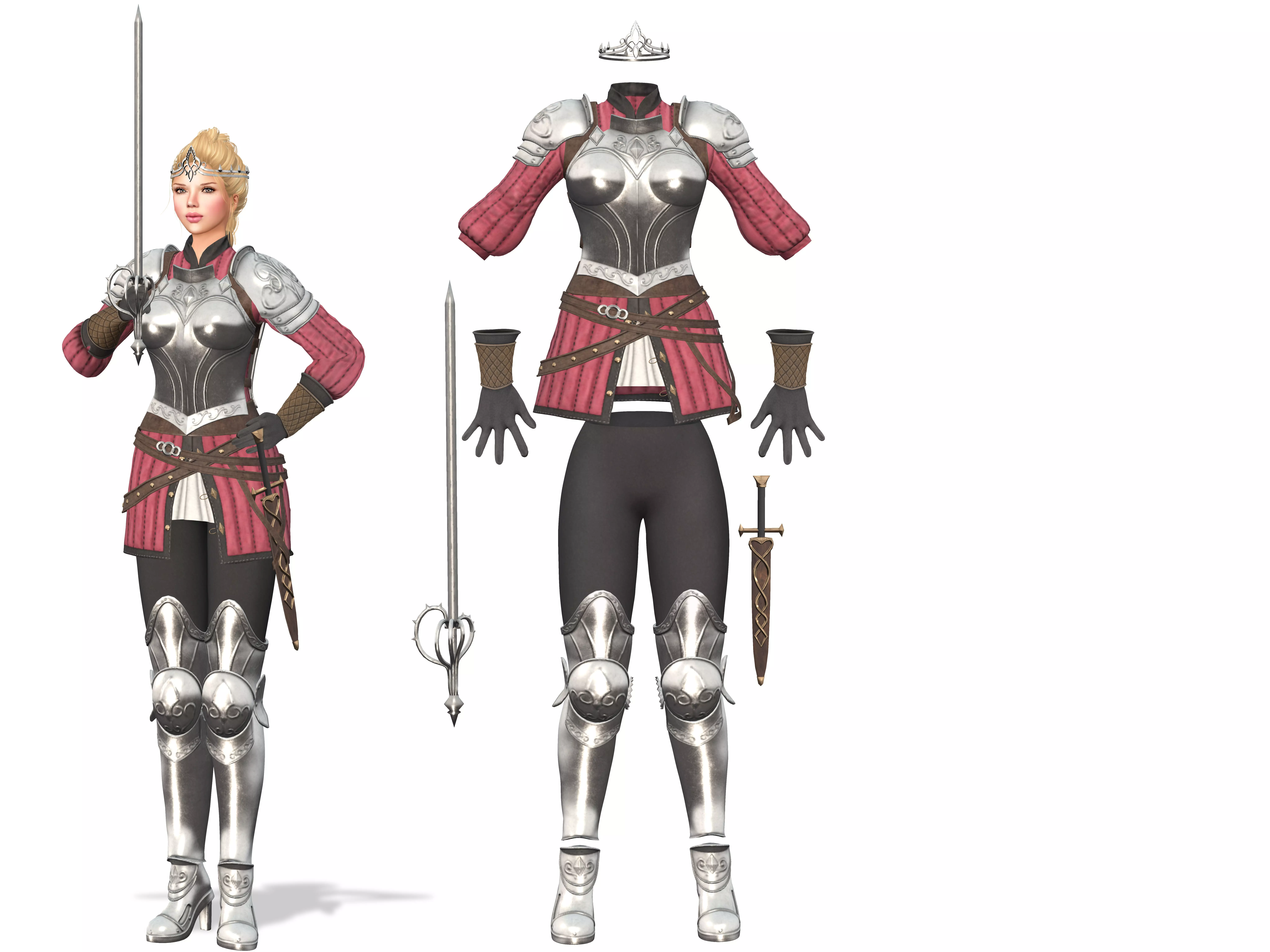 Full Female Knights Armour Suit Low-poly 3D model