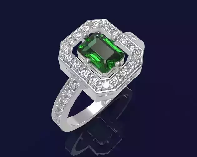 Set 3 - Ring emerald and diamond 3D print model