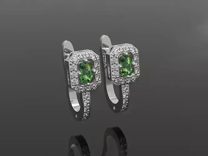 Set 3 - Earring emerald and diamond hoop earrings 3D print model