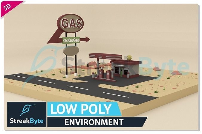 Low Poly Petrol Pump Environment Low-poly 3D model