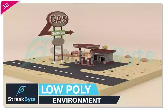 Low Poly Petrol Pump Environment Low-poly 3D model