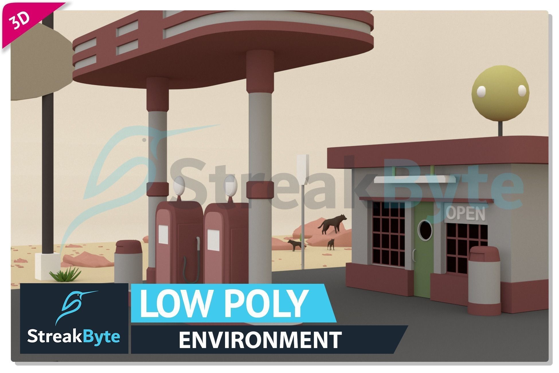 Low Poly Petrol Pump Environment Low-poly 3D model_4