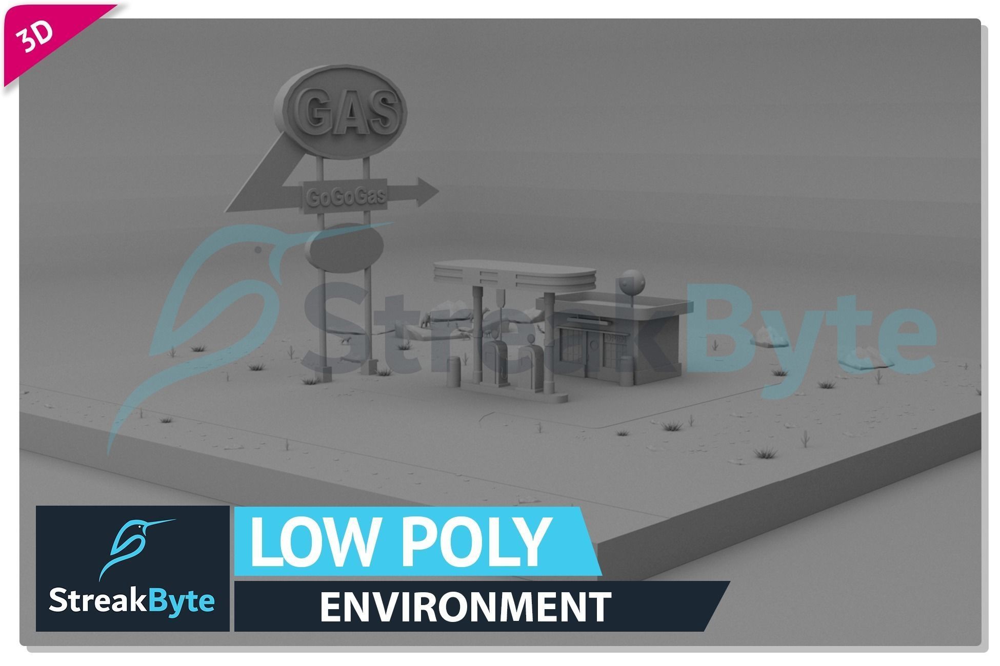 Low Poly Petrol Pump Environment Low-poly 3D model_1