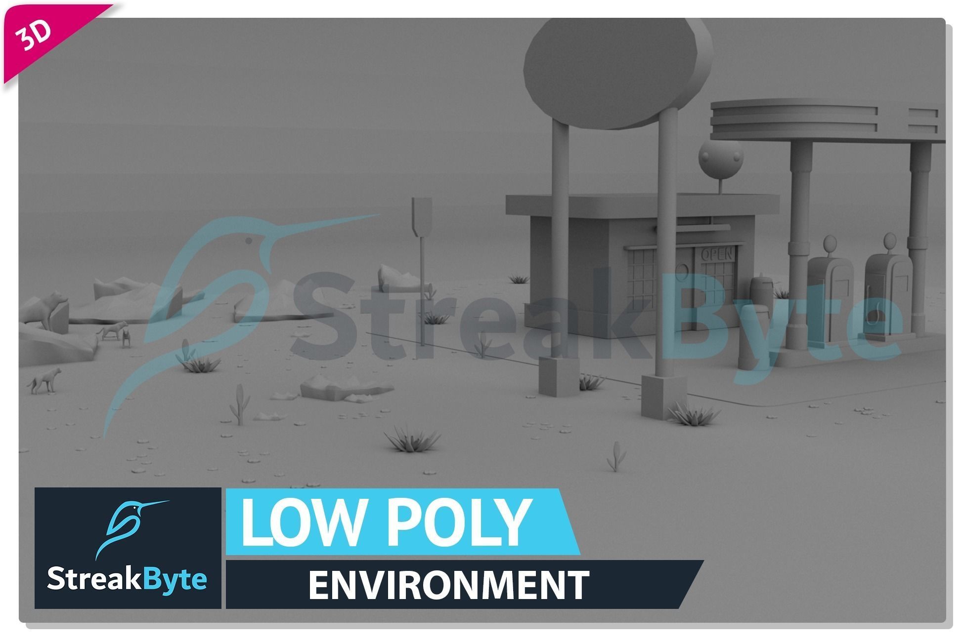 Low Poly Petrol Pump Environment Low-poly 3D model_3