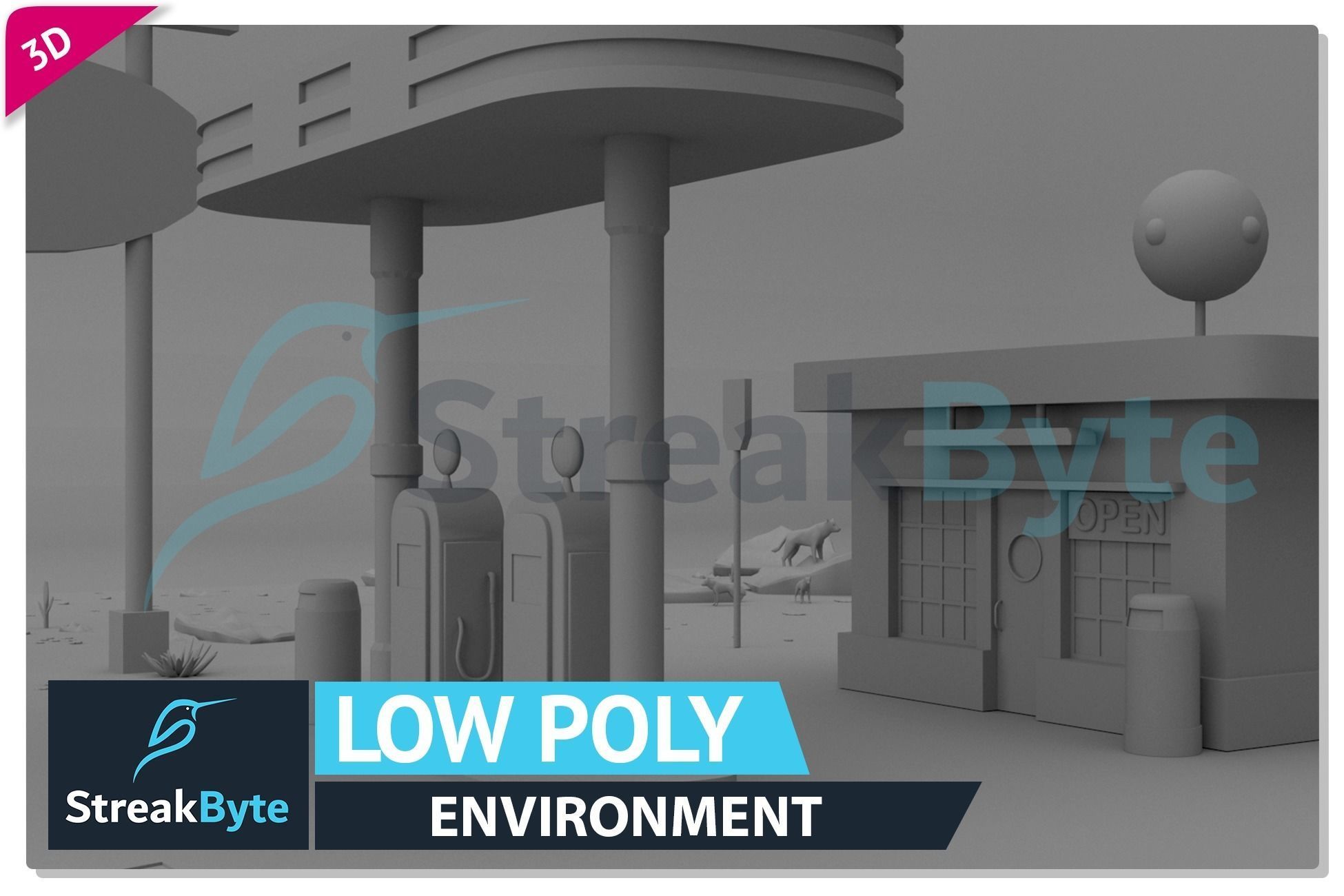Low Poly Petrol Pump Environment Low-poly 3D model_5