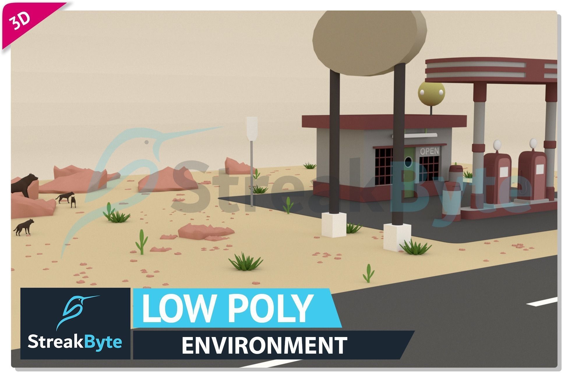 Low Poly Petrol Pump Environment Low-poly 3D model_2
