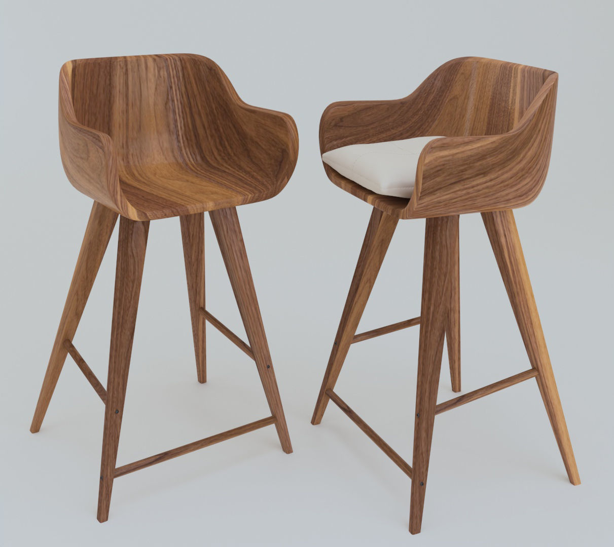 Wood Bar Chair 3D model_3
