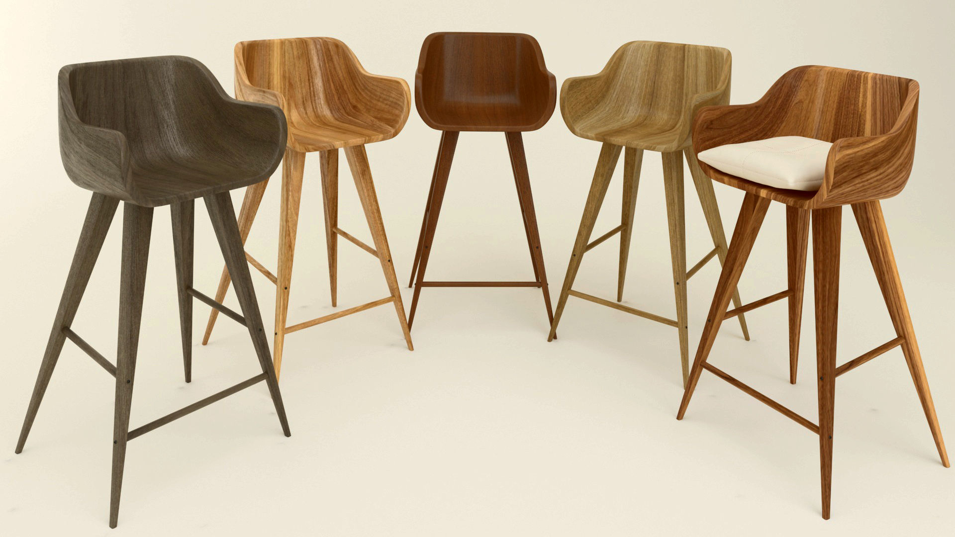 Wood Bar Chair 3D model_2