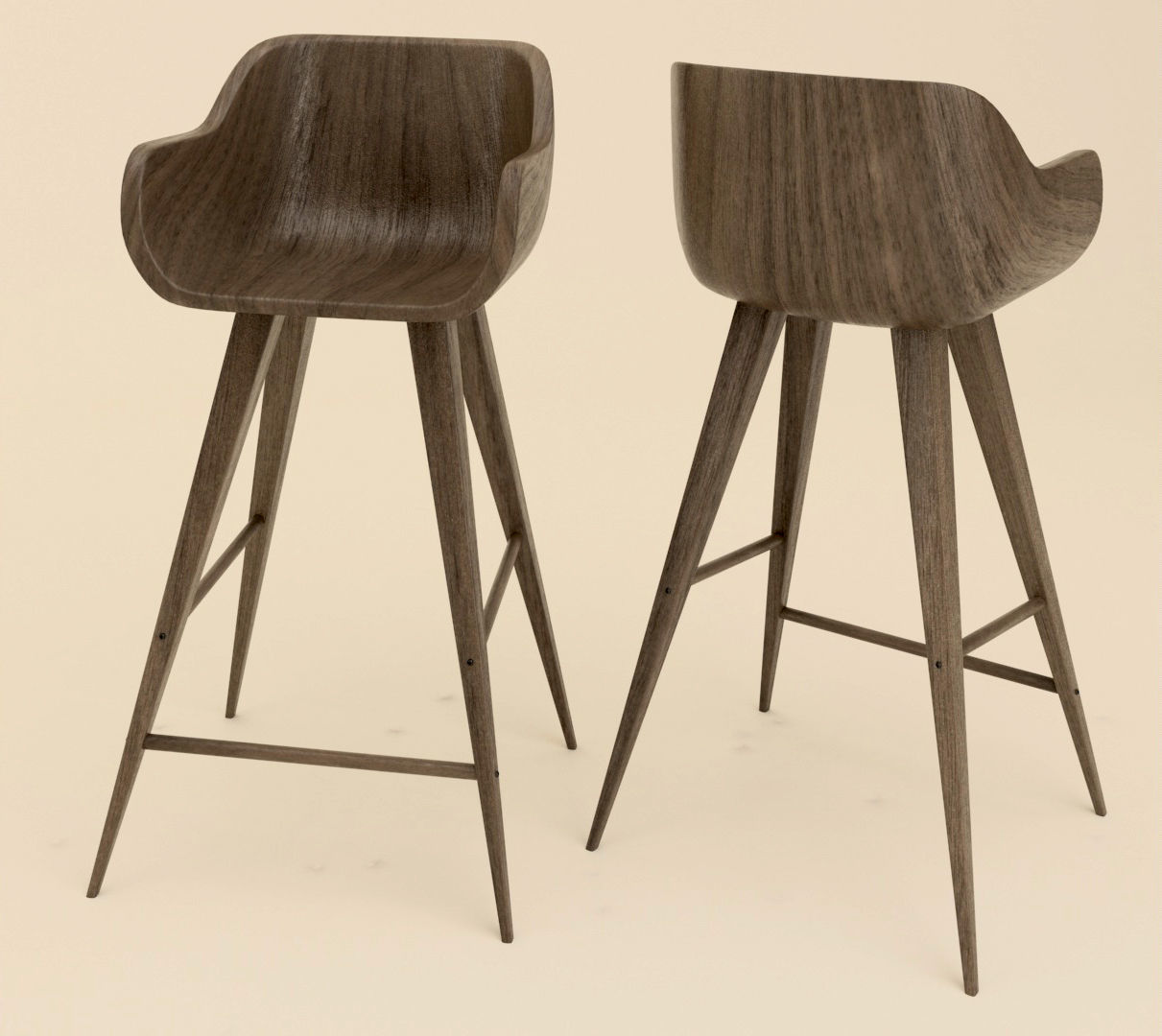 Wood Bar Chair 3D model_4
