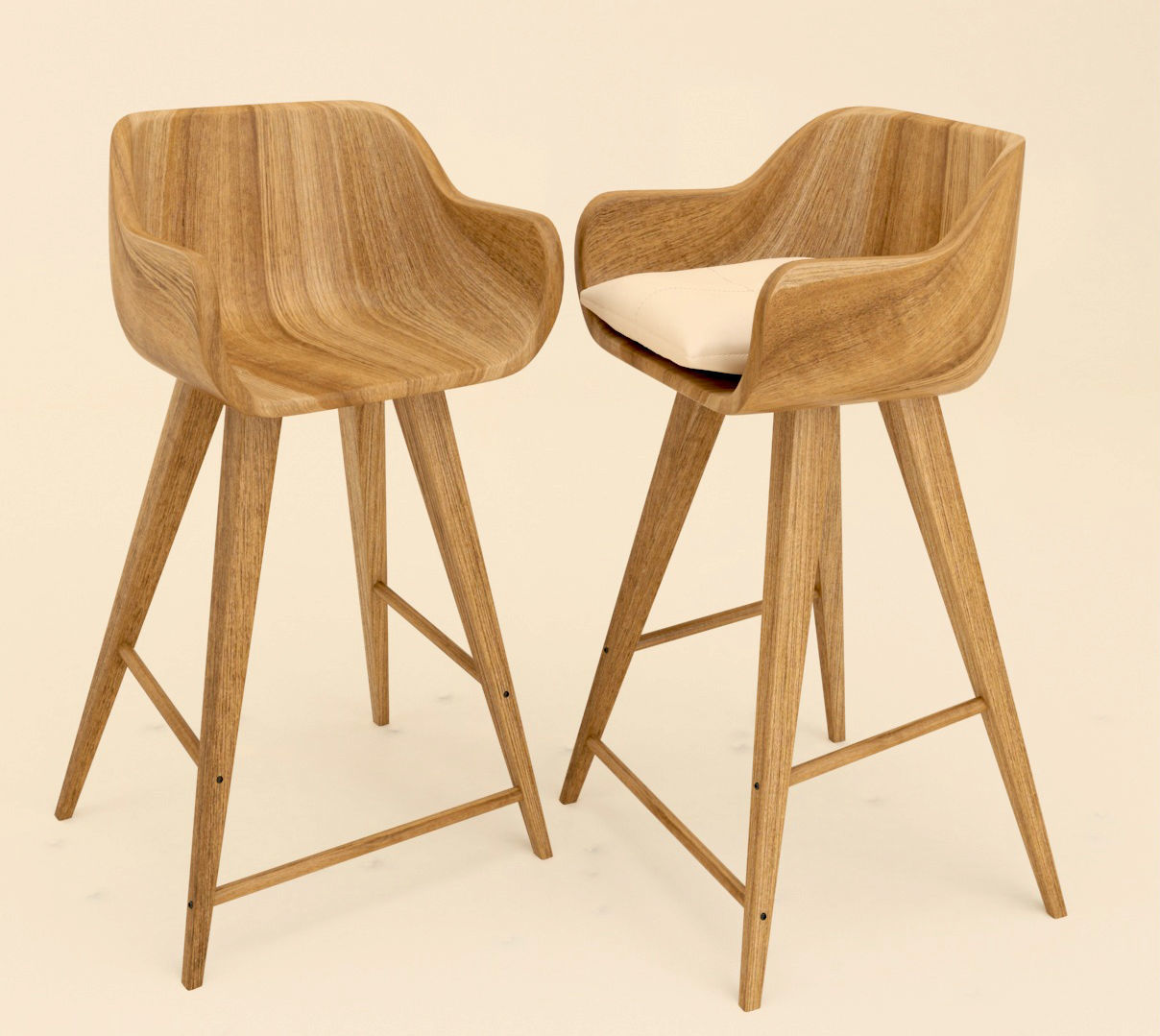 Wood Bar Chair 3D model_5