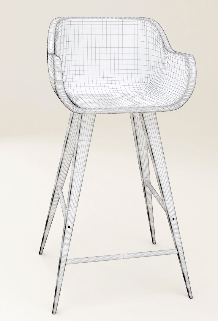 Wood Bar Chair 3D model_8