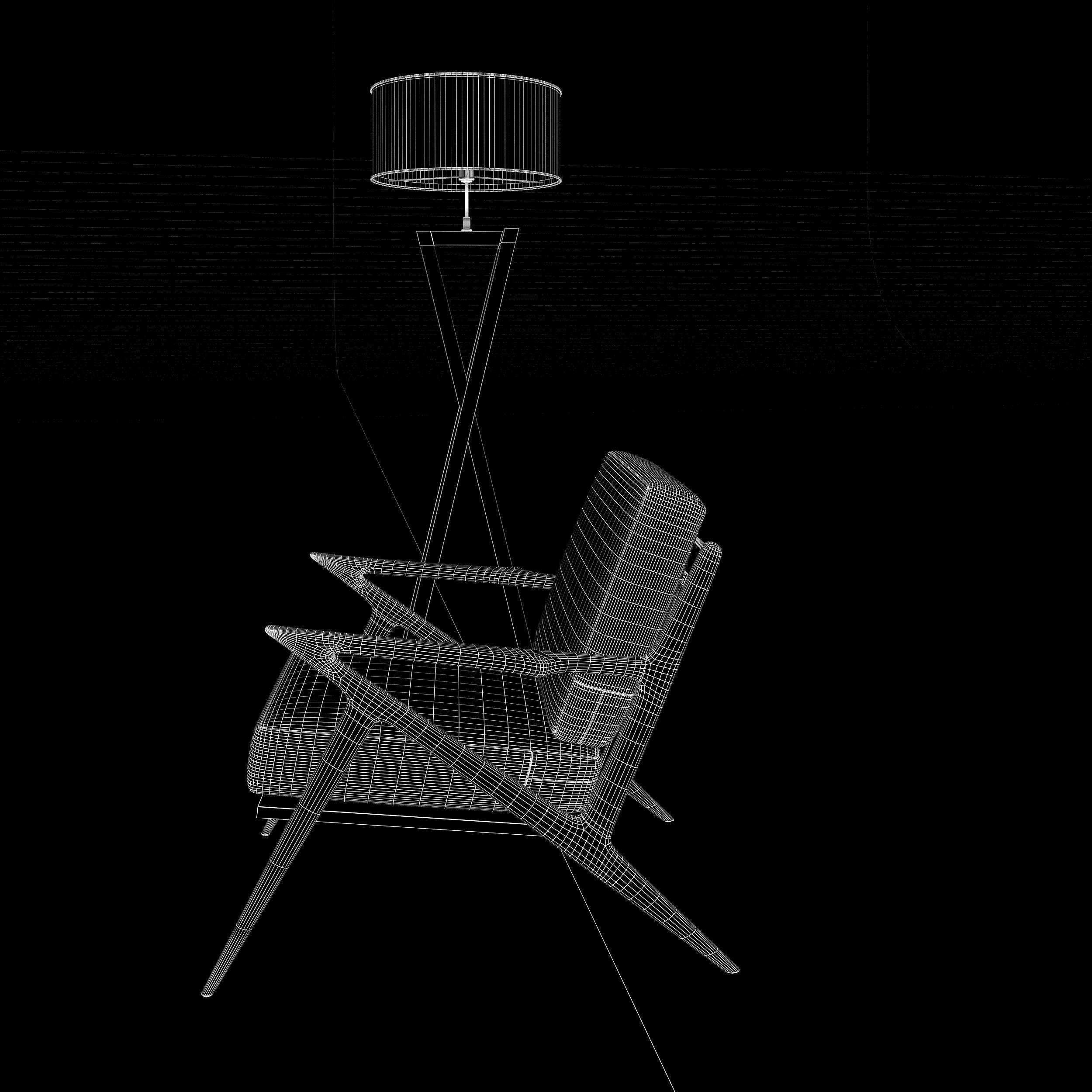 Modern chair with pedestal lamp render ready vray 3D model_1