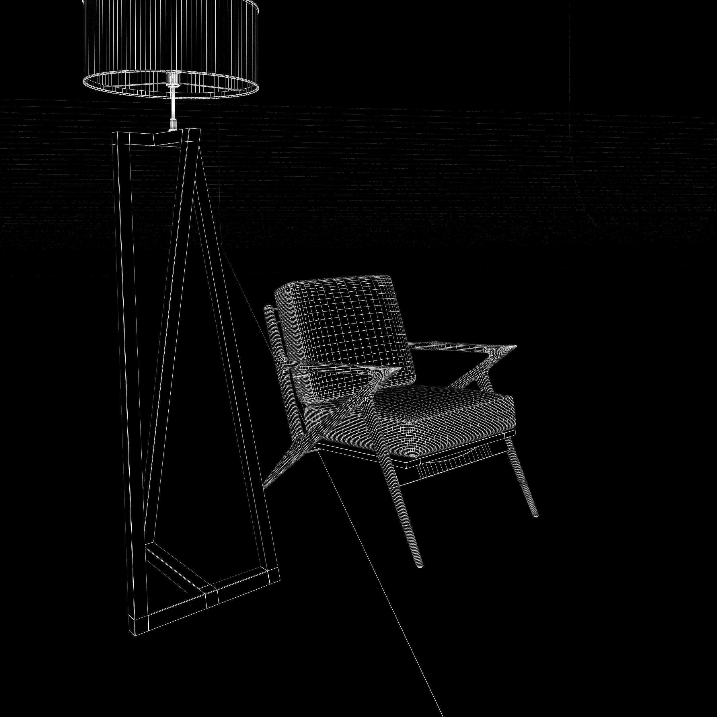 Modern chair with pedestal lamp render ready vray 3D model_12