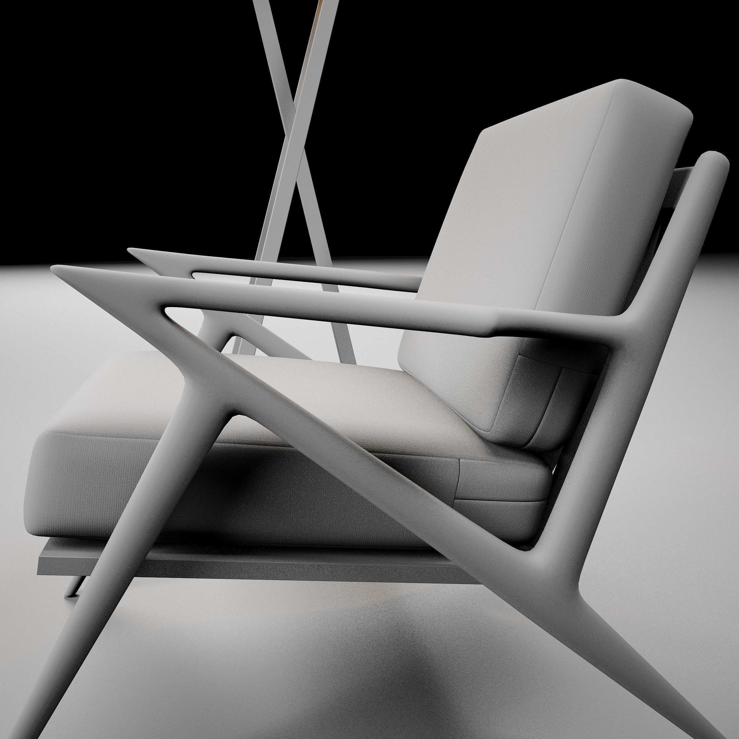 Modern chair with pedestal lamp render ready vray 3D model_5