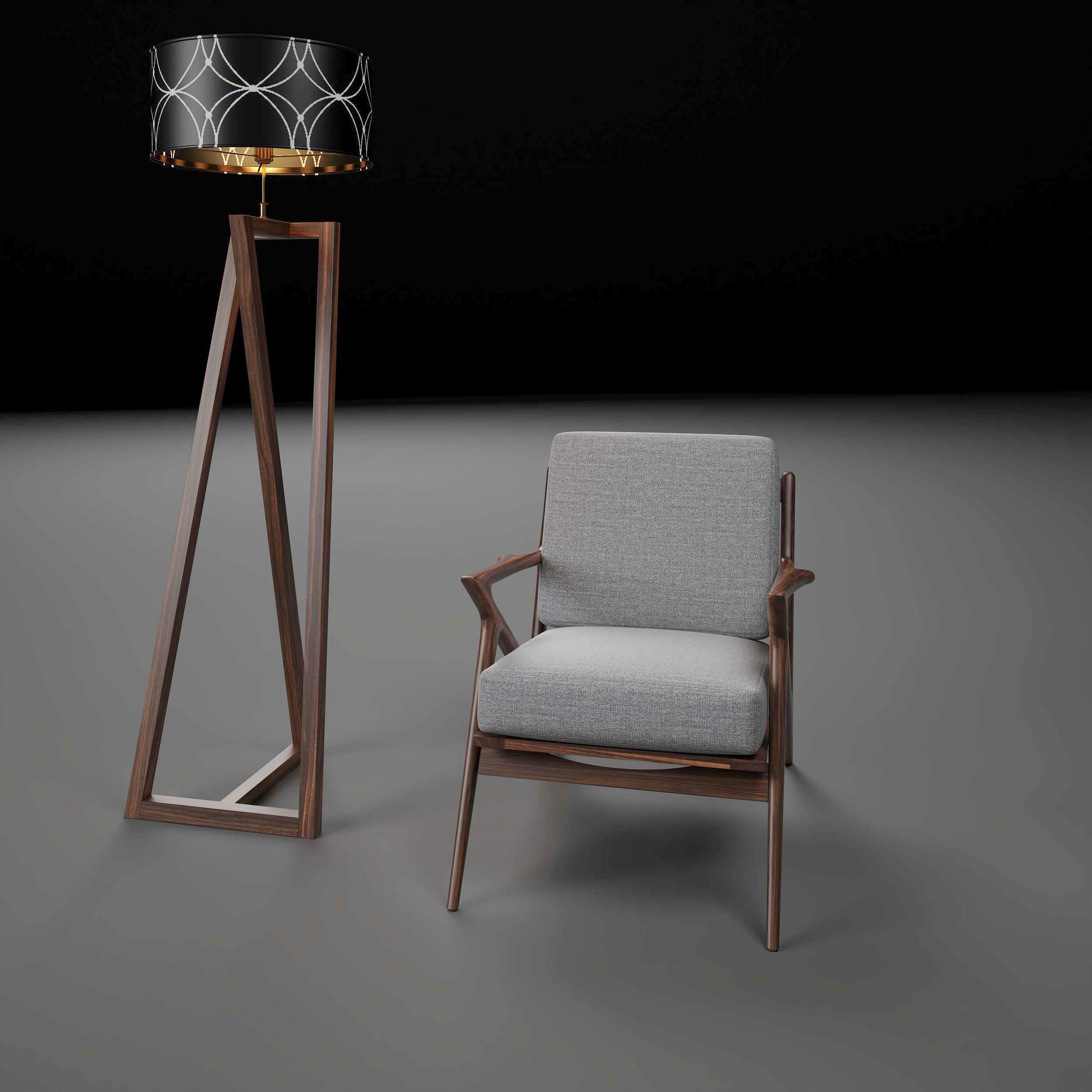 Modern chair with pedestal lamp render ready vray 3D model_7