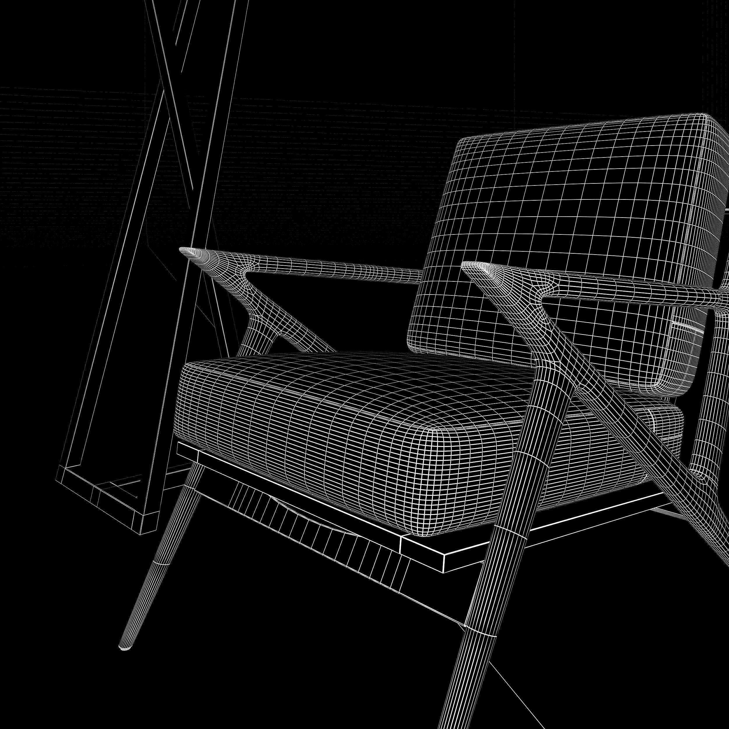 Modern chair with pedestal lamp render ready vray 3D model_19