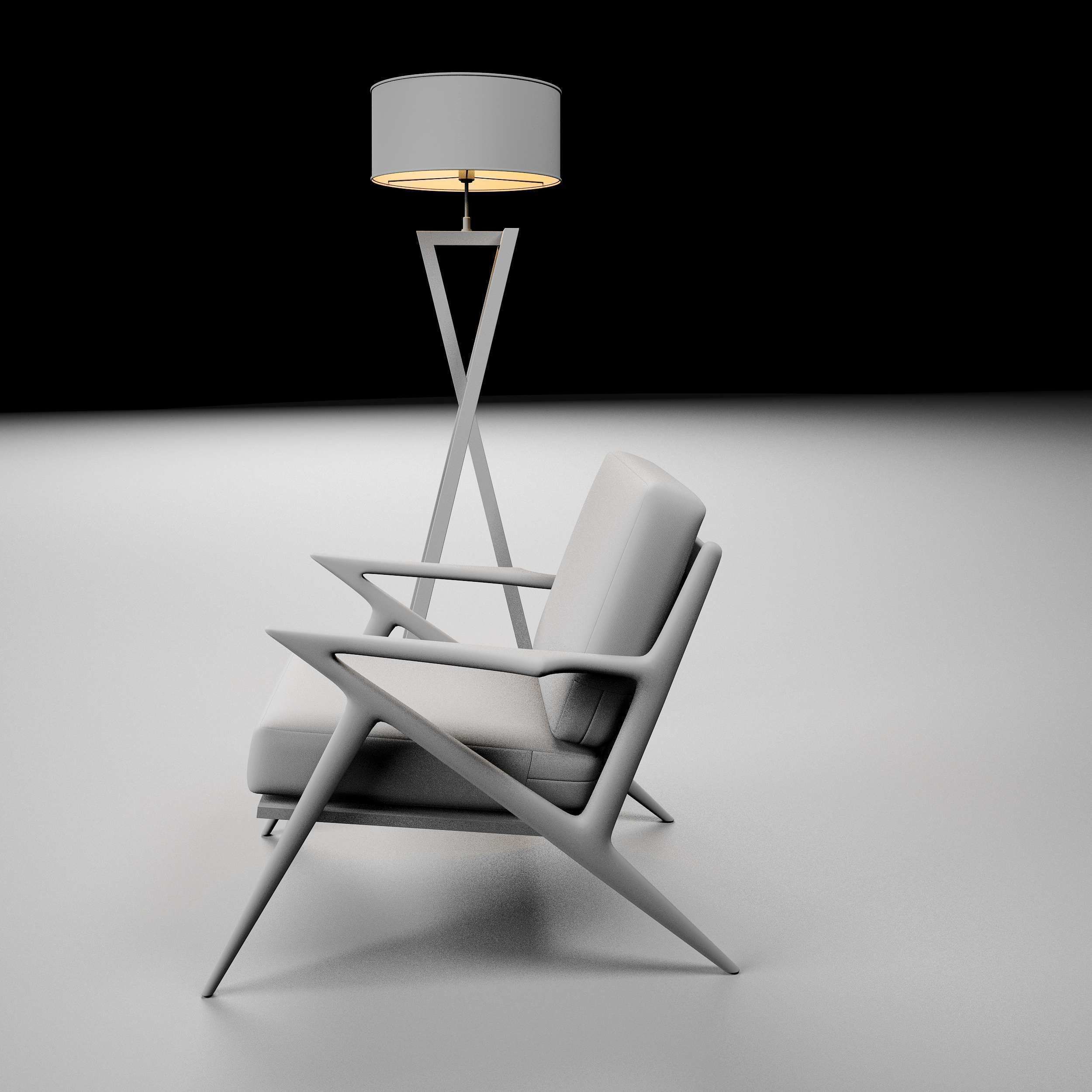 Modern chair with pedestal lamp render ready vray 3D model_2