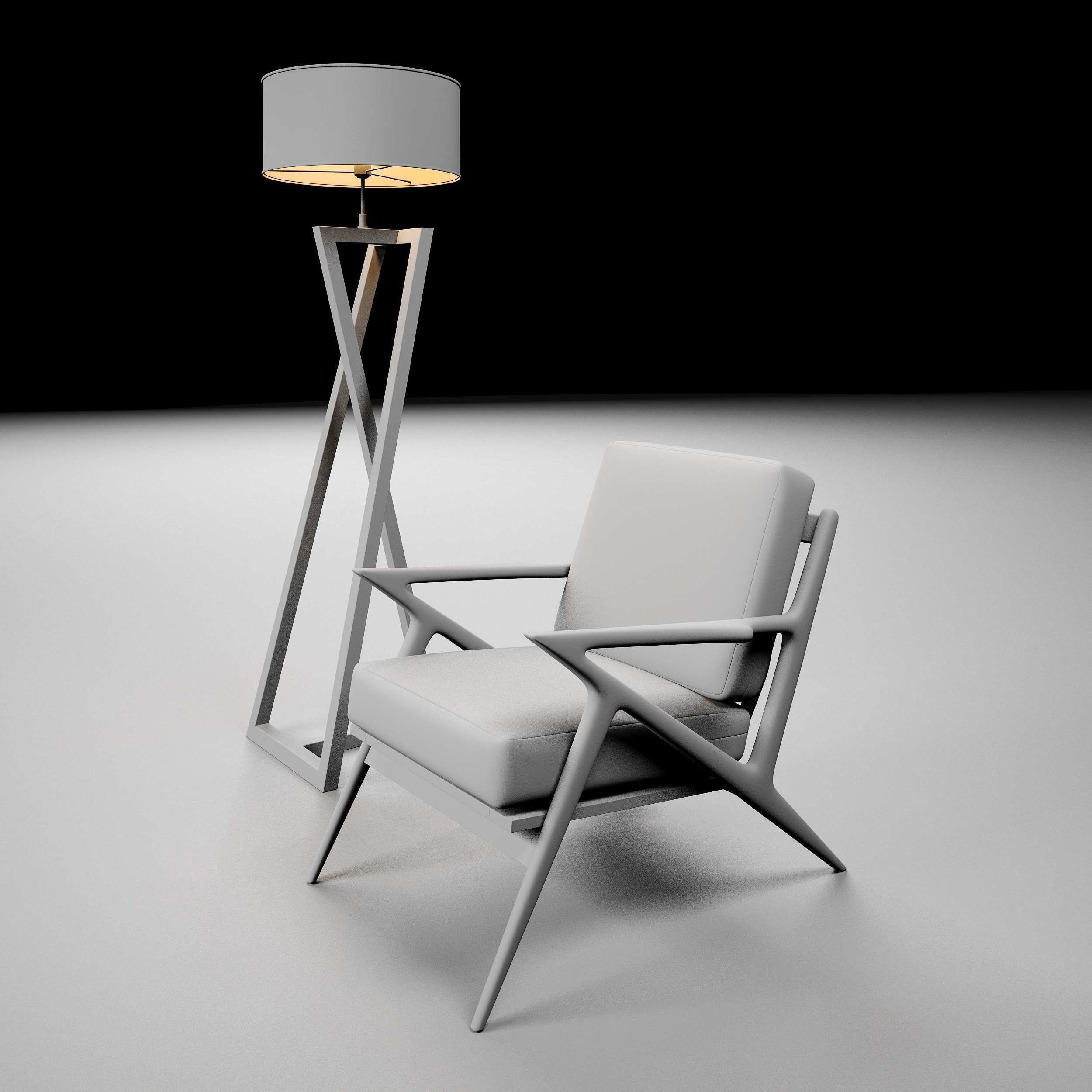 Modern chair with pedestal lamp render ready vray 3D model_16