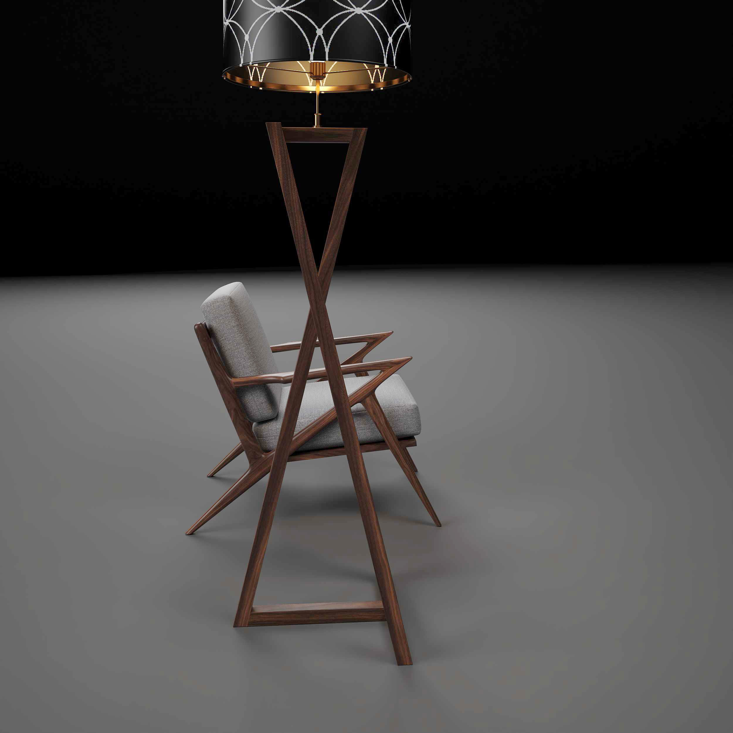 Modern chair with pedestal lamp render ready vray 3D model_21