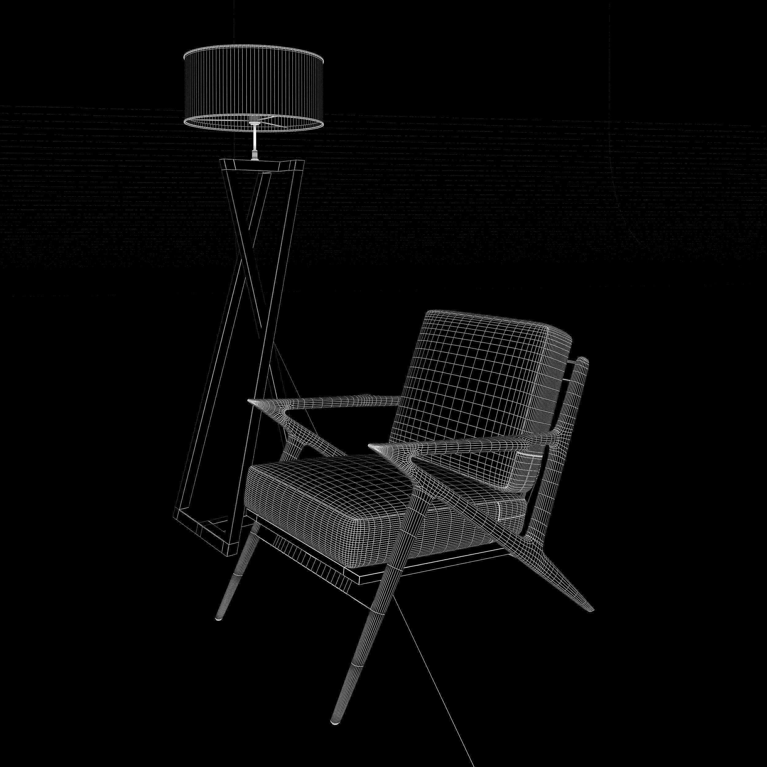 Modern chair with pedestal lamp render ready vray 3D model_13