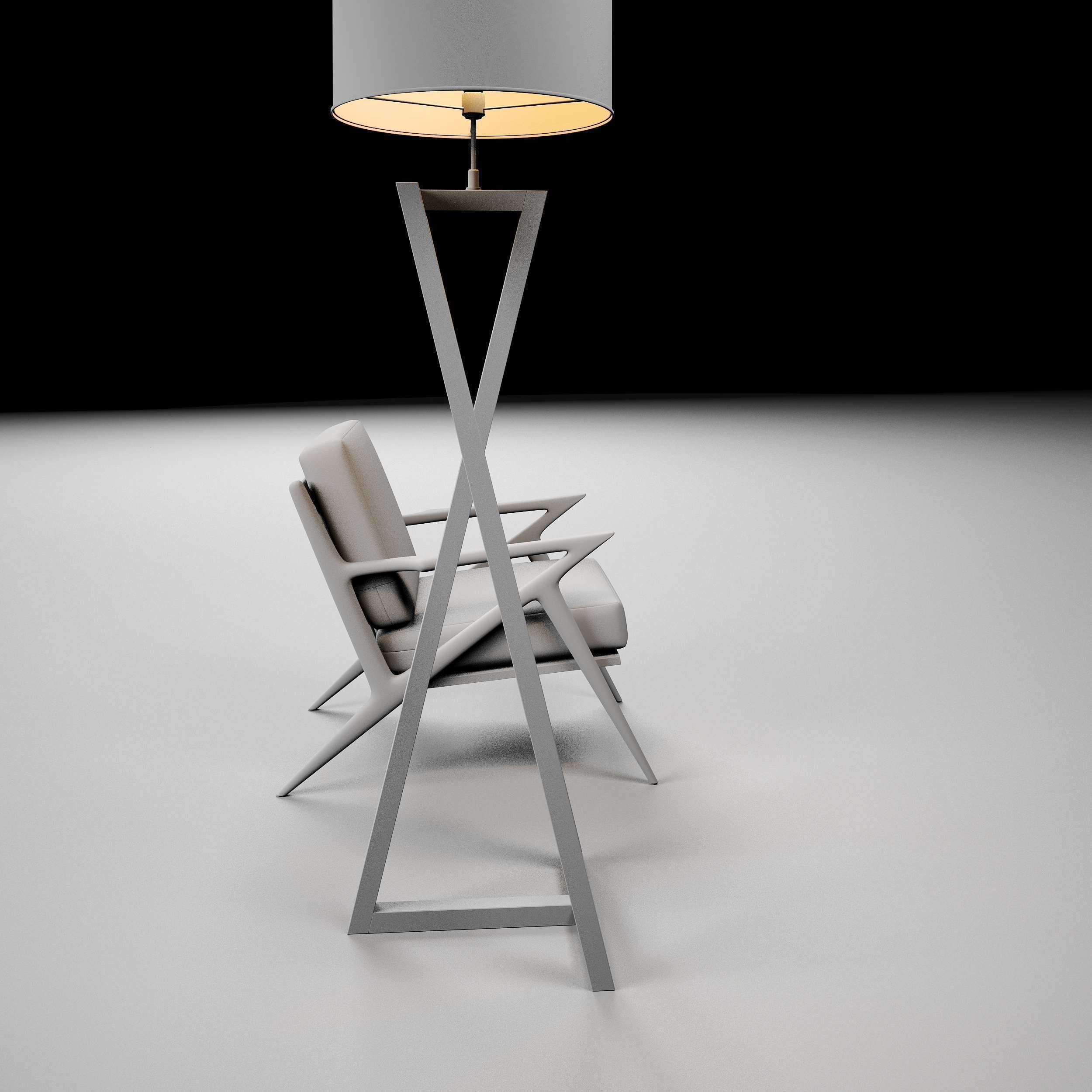 Modern chair with pedestal lamp render ready vray 3D model_23