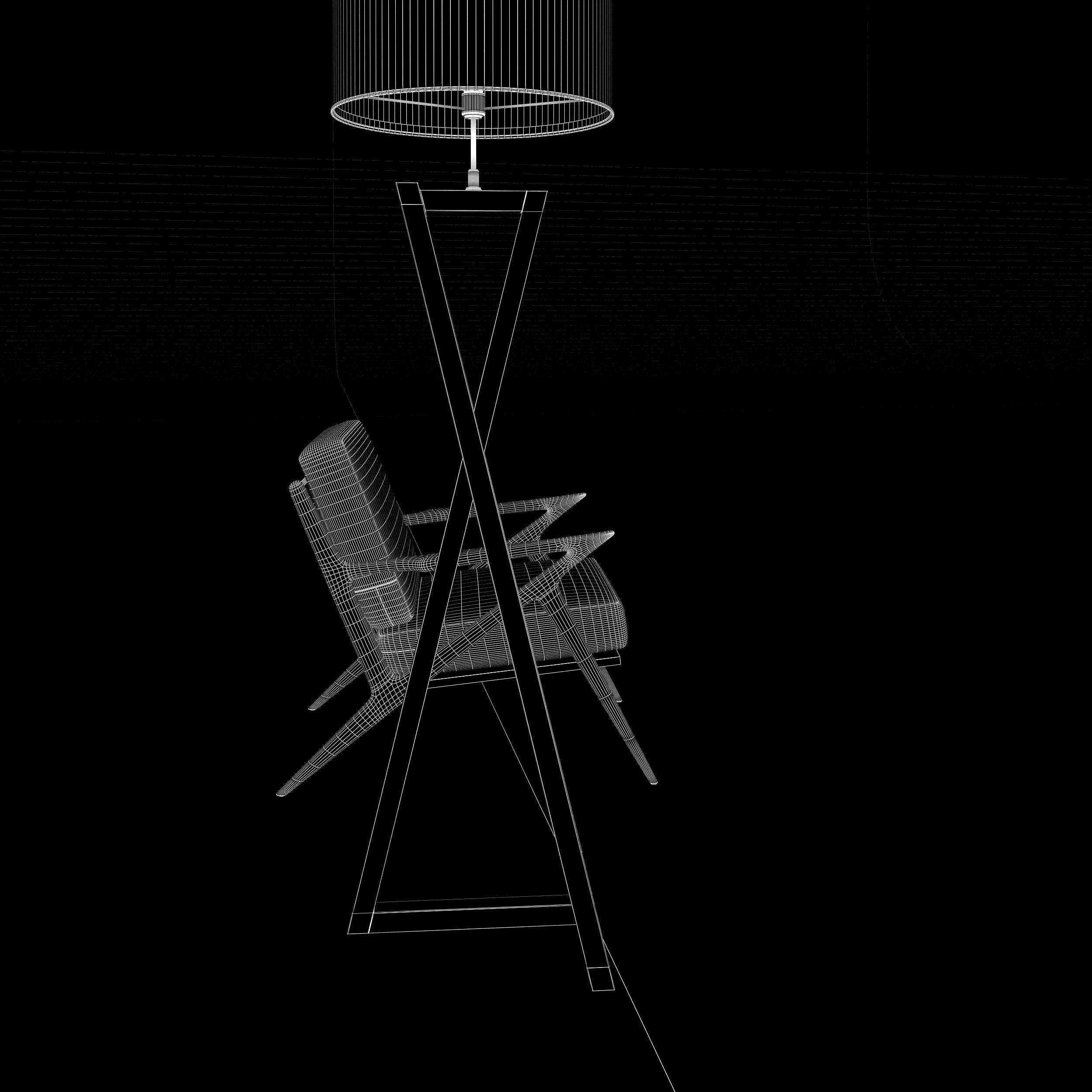Modern chair with pedestal lamp render ready vray 3D model_10