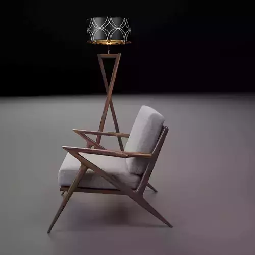 Modern chair with pedestal lamp render ready vray 