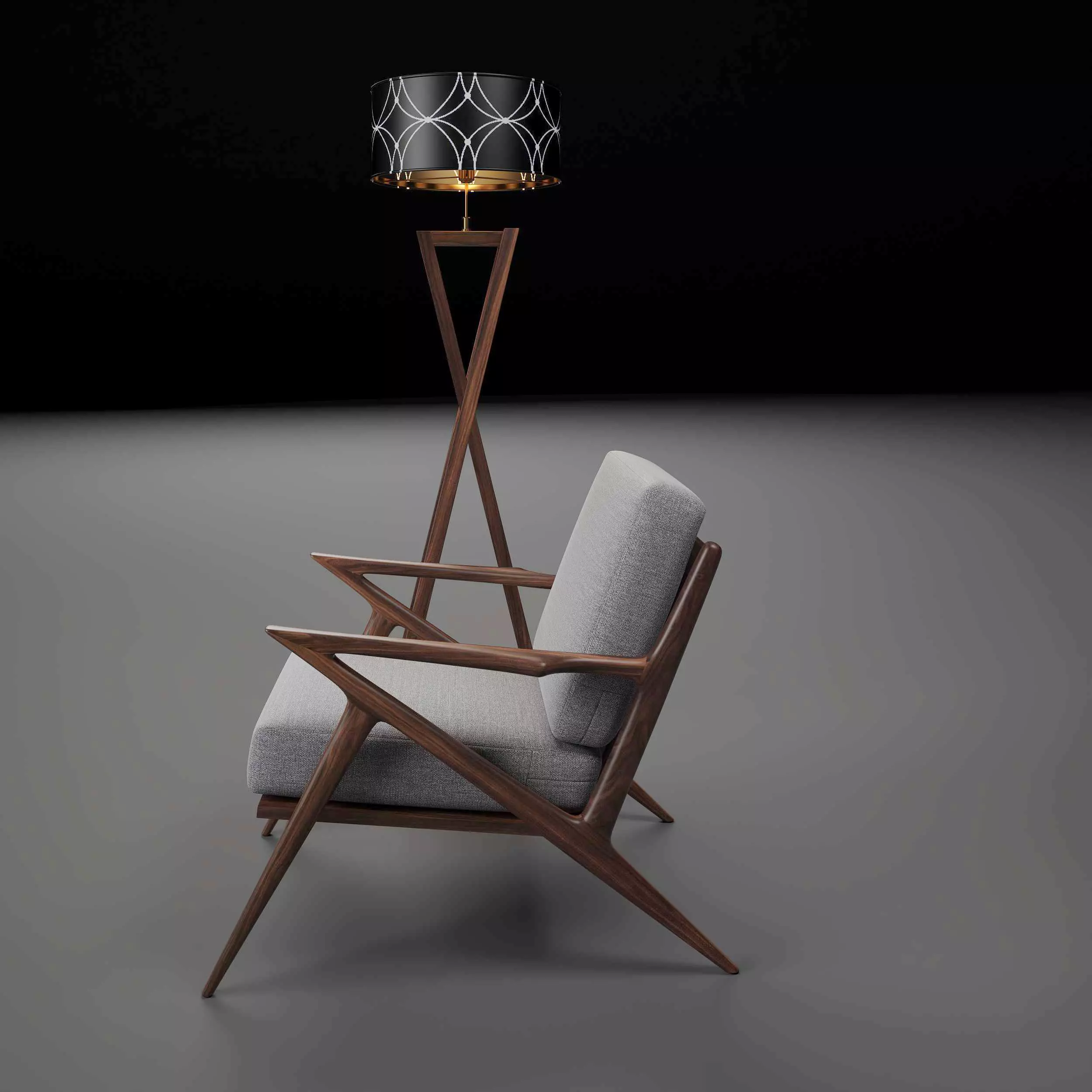 Modern chair with pedestal lamp render ready vray 3D model_0