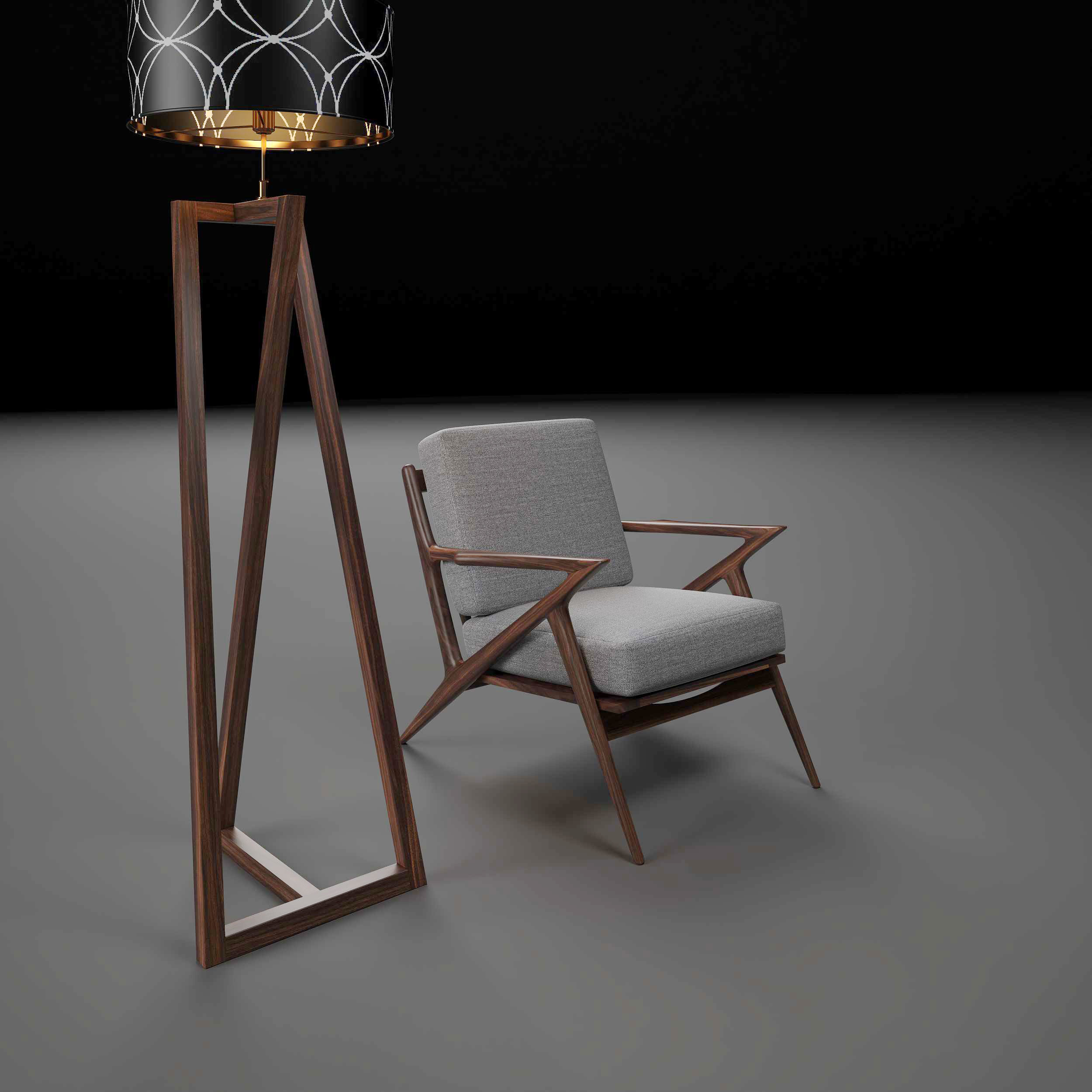 Modern chair with pedestal lamp render ready vray 3D model_11