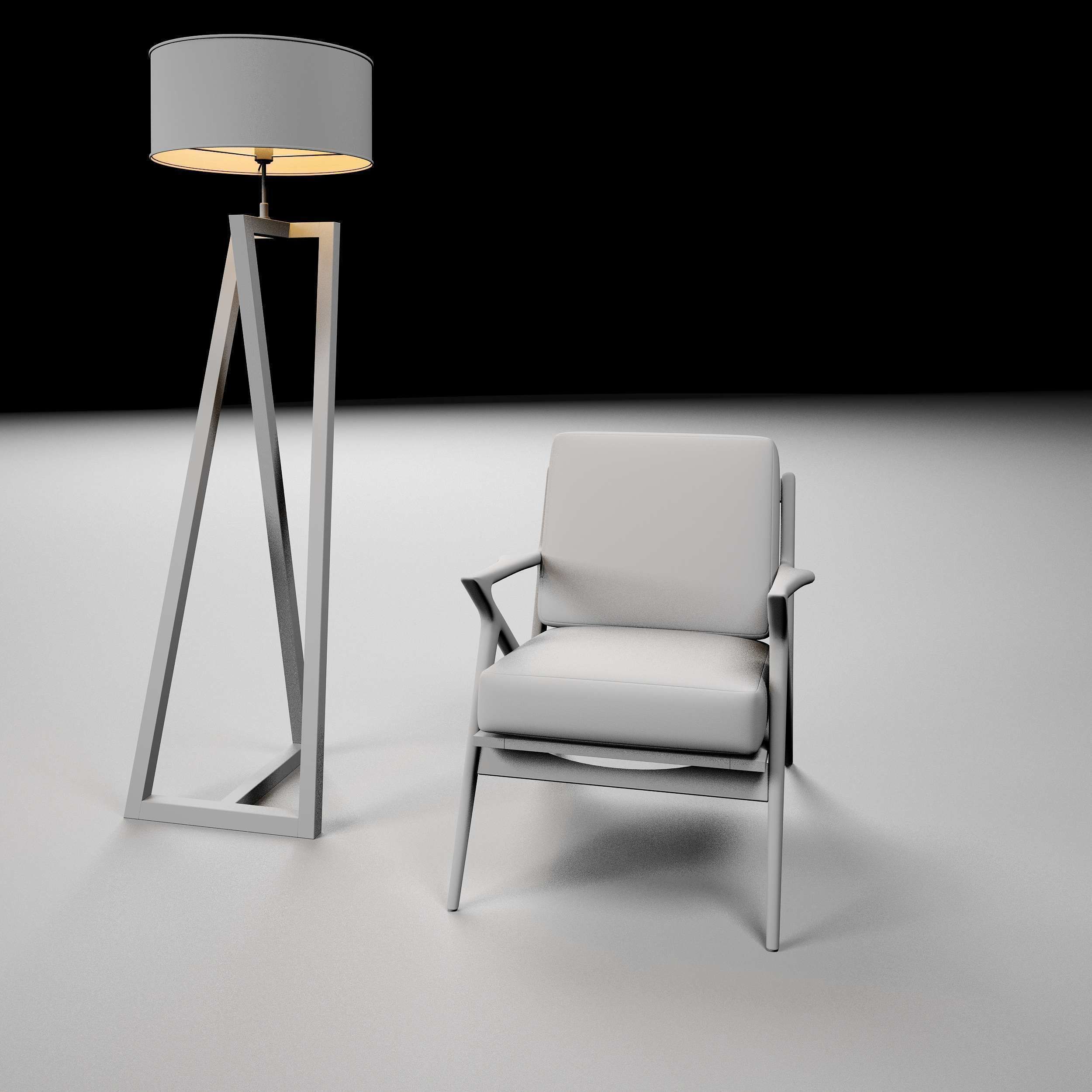 Modern chair with pedestal lamp render ready vray 3D model_9