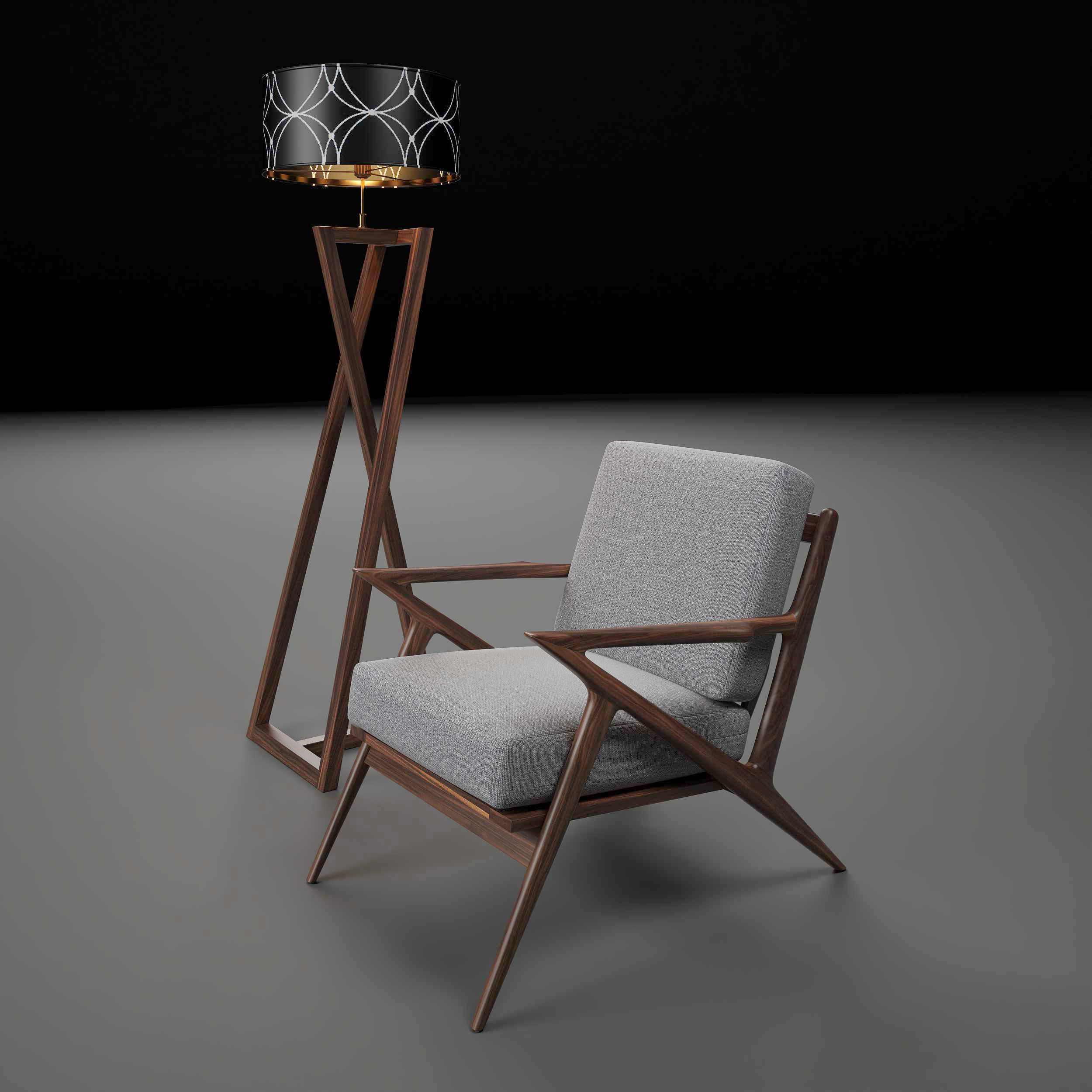 Modern chair with pedestal lamp render ready vray 3D model_14