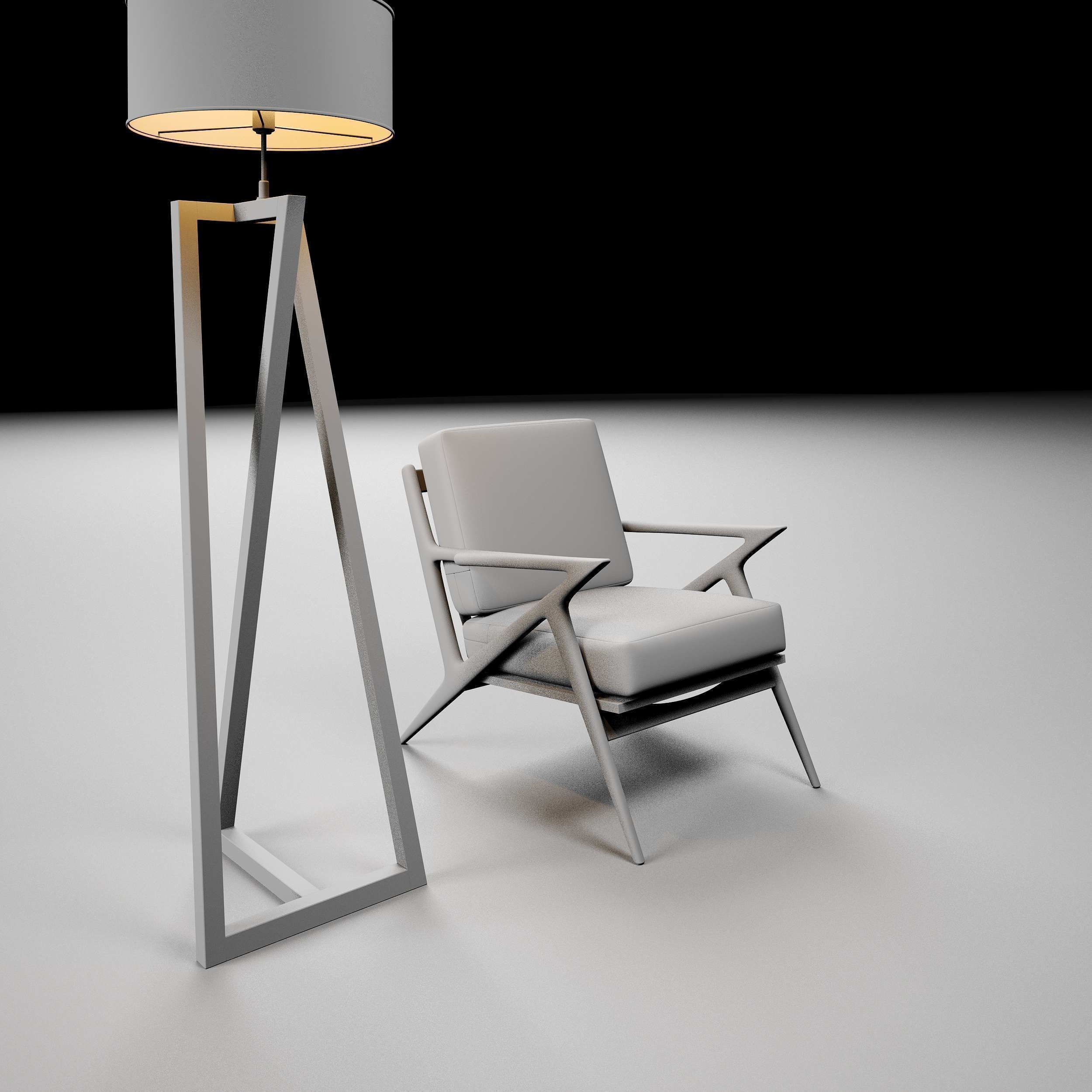 Modern chair with pedestal lamp render ready vray 3D model_17