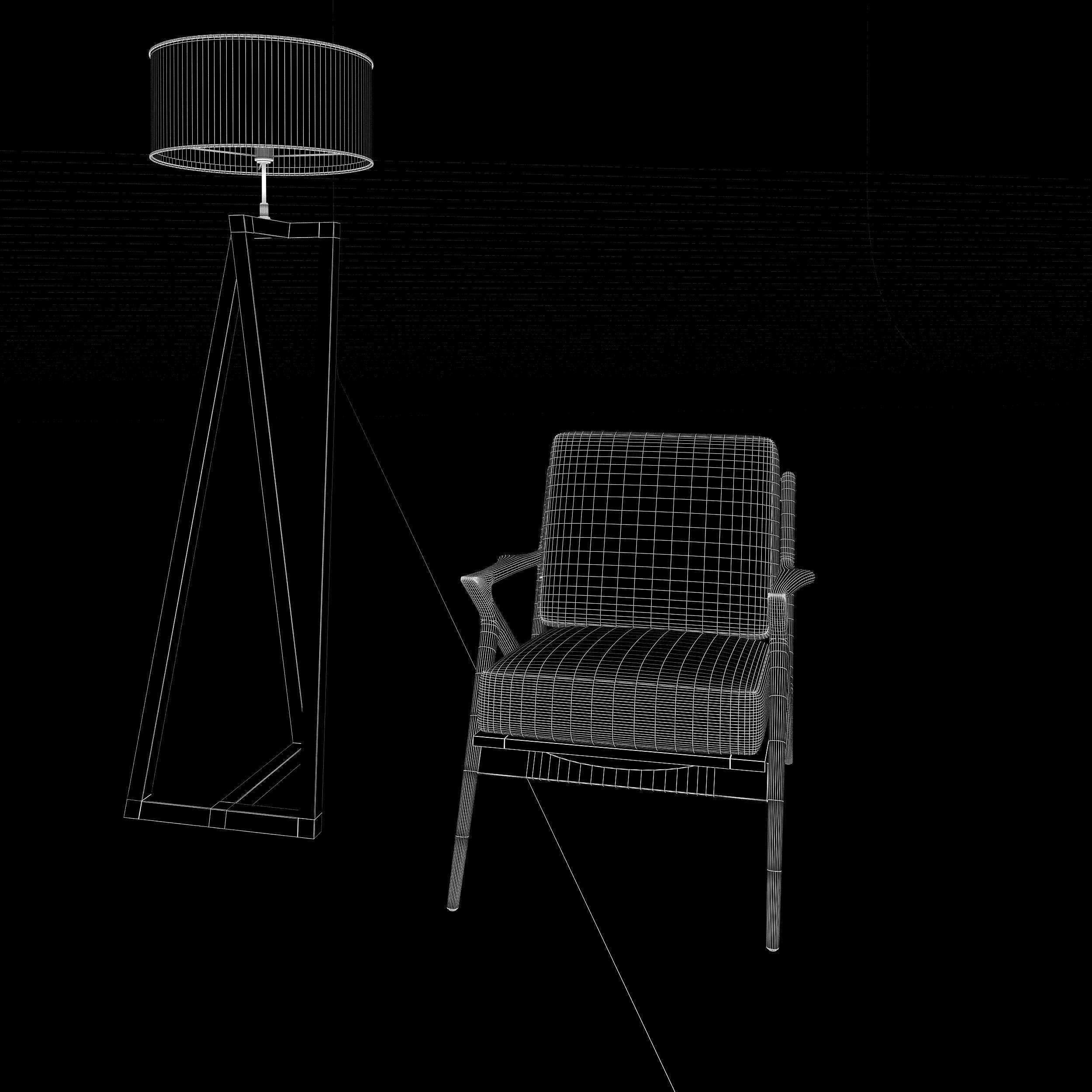 Modern chair with pedestal lamp render ready vray 3D model_8