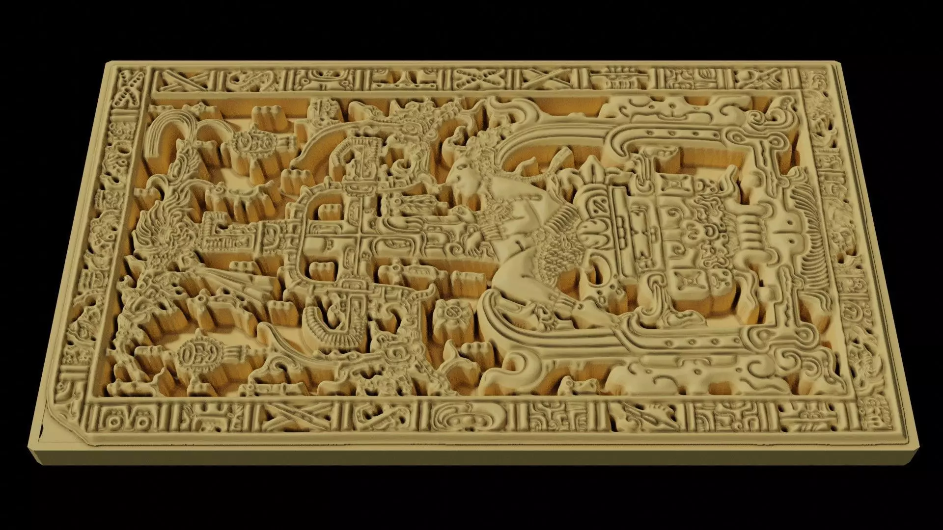Pakal tomb stone lid aka The Mayan Spaceship 3D print model_0