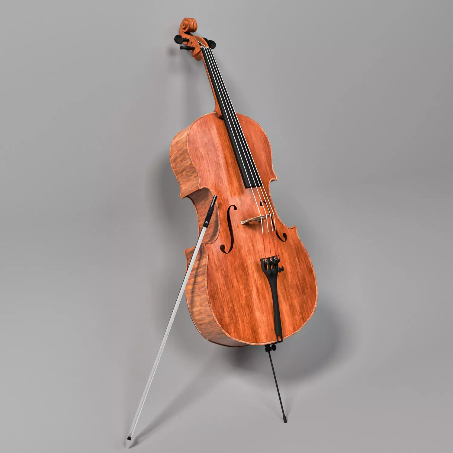 Cello With Bow Low-poly 3D model_0