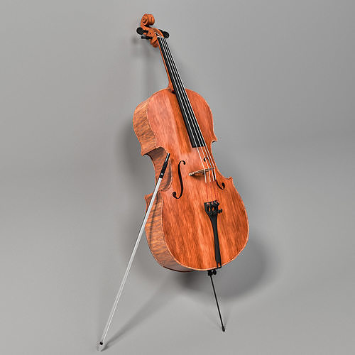Cello With Bow Low-poly 3D model