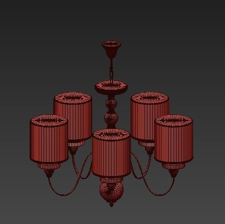 American Style 5 Arms Fabric Lamp 3D model_2