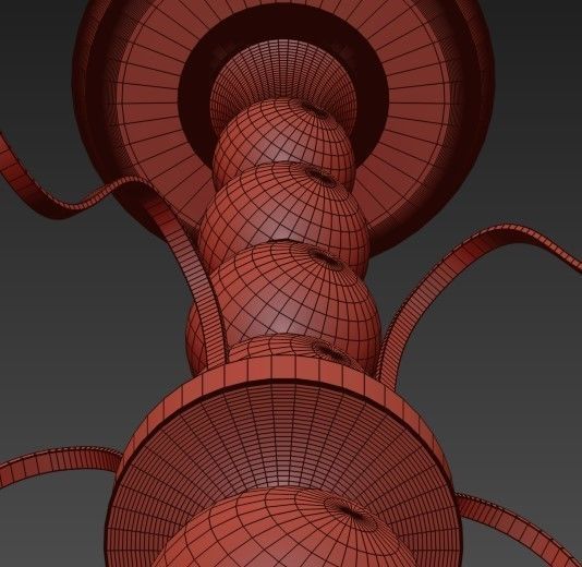 American Style 5 Arms Fabric Lamp 3D model_4