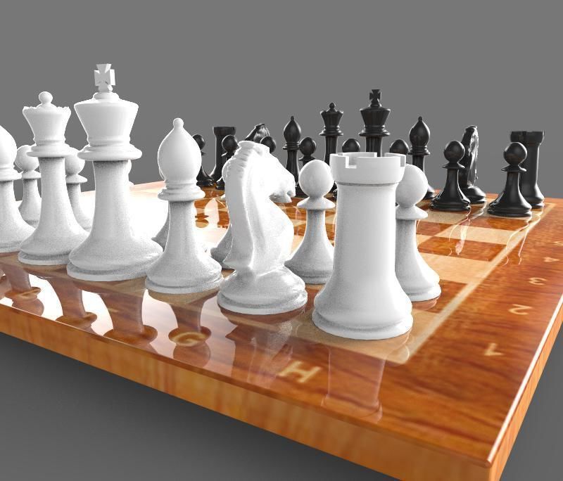 The Chess board with pieces 3D model_6