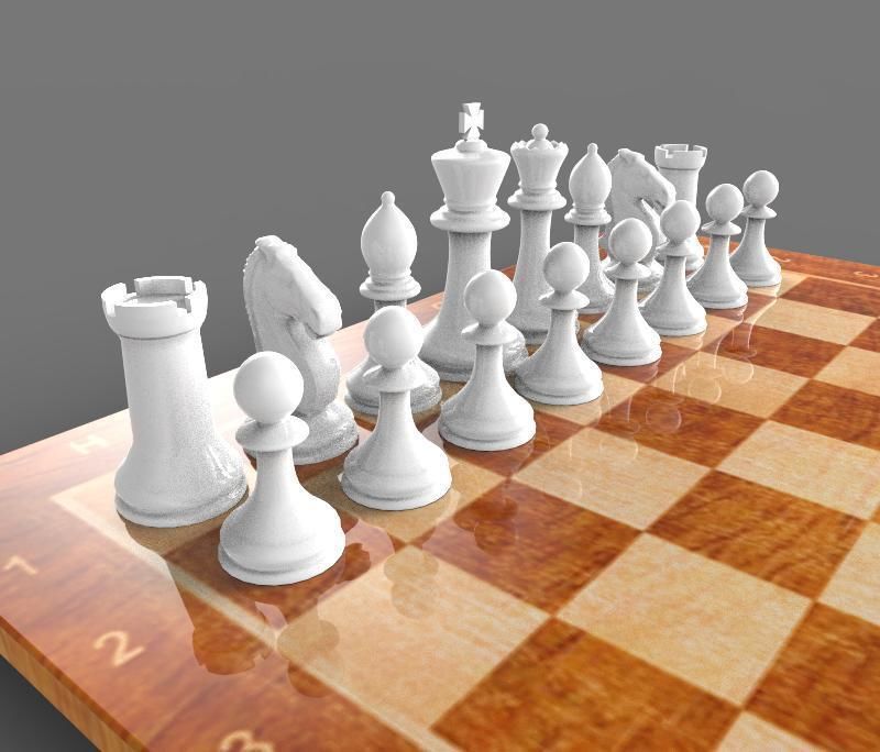 The Chess board with pieces 3D model_3