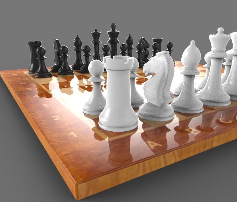 The Chess board with pieces 3D model_5