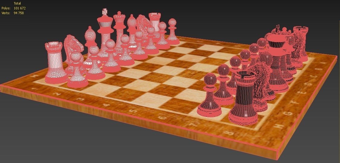 The Chess board with pieces 3D model_7