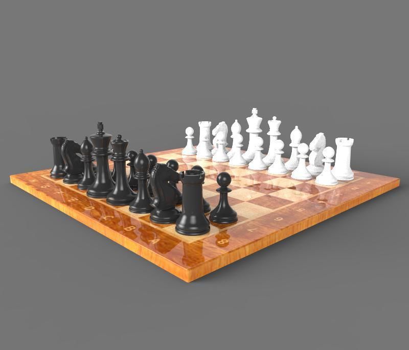 The Chess board with pieces 3D model_1