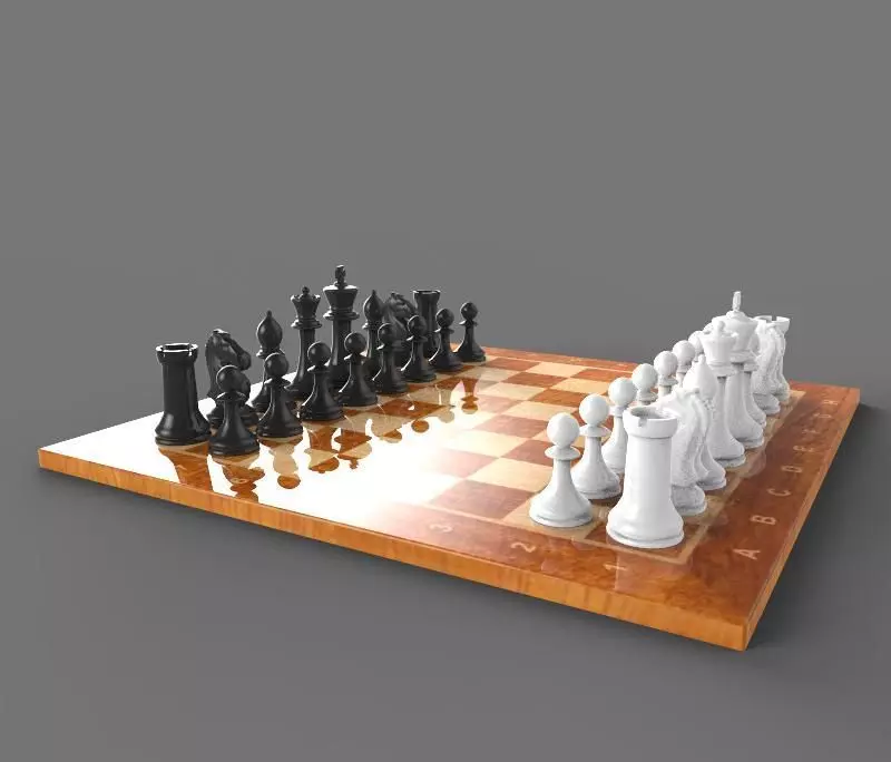 The Chess board with pieces 3D model_0