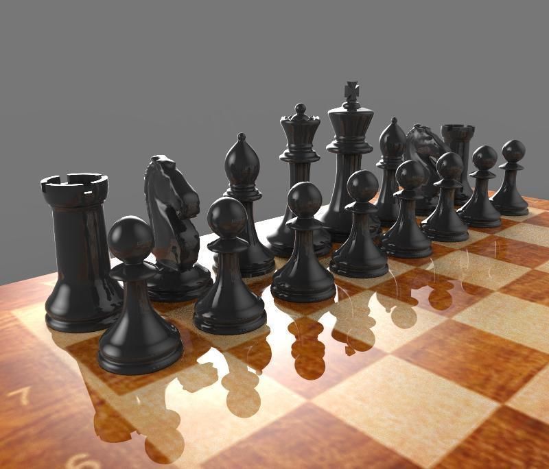 The Chess board with pieces 3D model_4